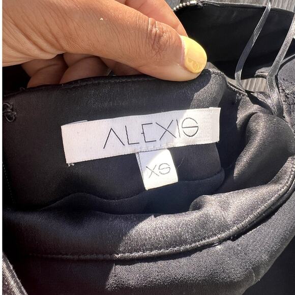 Alexis | Simona Strapless Satin A-Line Cutout Dress Black White Size XS - Picture 6 of 11